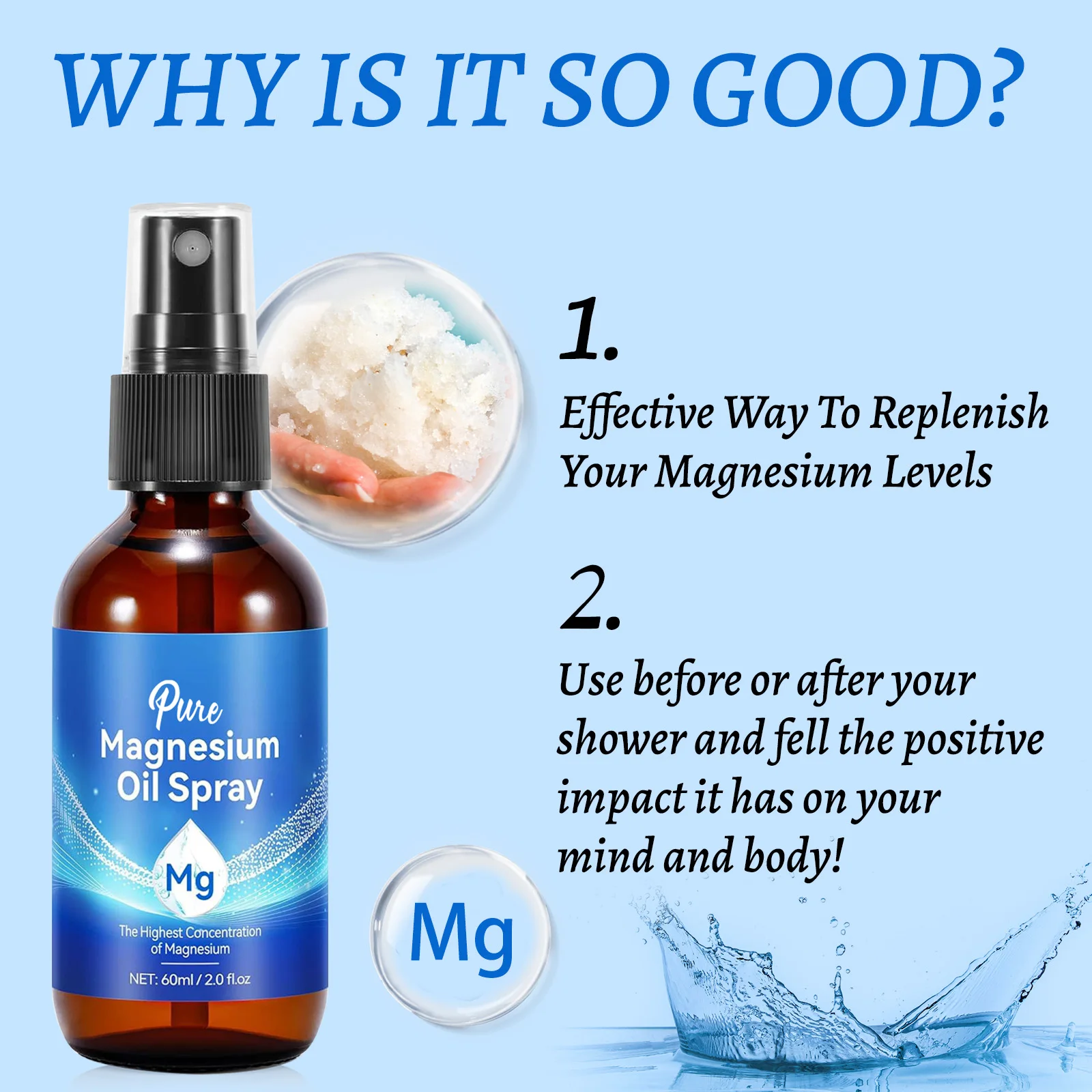 Semprotan Minyak Magnesium 60m - Bath Salts Magnesium ulasan dan harga